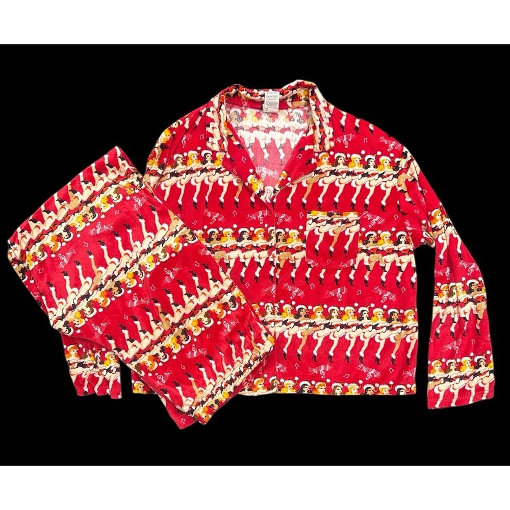 Ladies Holiday Time 2 Pcs Pajamas Set Button Up Long Sleeve M 8-10 Can-Can Girls